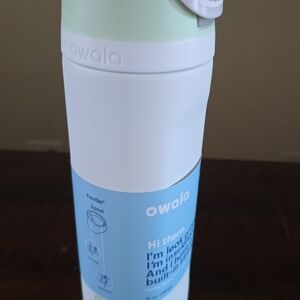 owalo Mint & White Insulated Bottle with Light Blue Sleeve
